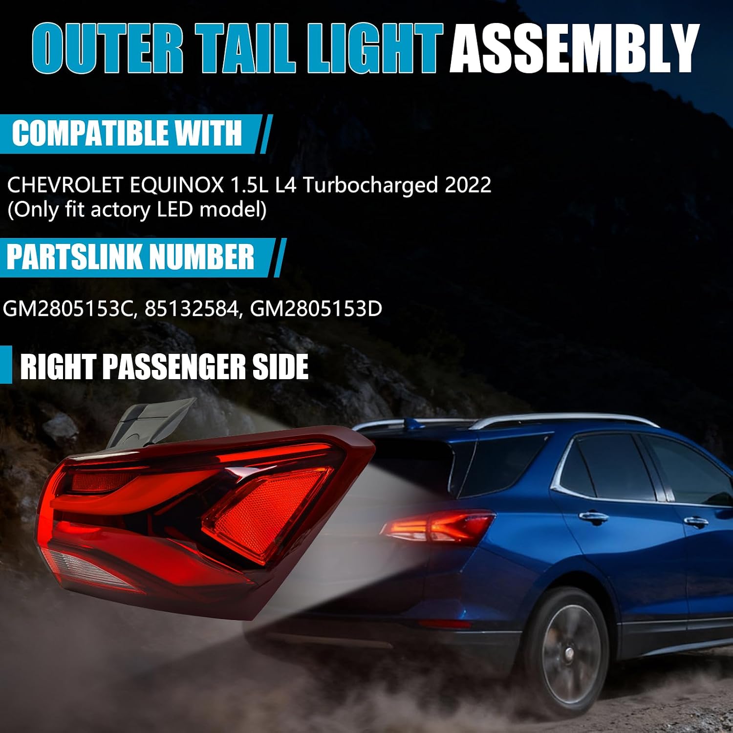 Full LED Outer Tail Set Light Assembly Set for Chevy Equinox 2022-2024 1.5L L4 LS/LT/ RS, Rear Brake Turn Signal Outer Taillight Assembly Set for Chevy Chevrolet Equinox 2022 GM2805153 85132584
