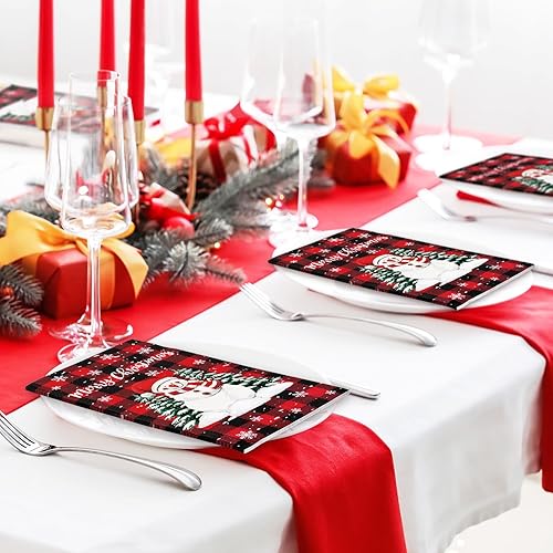 Miniatura 7 de Whaline 100 servilletas desechables de invierno a cuadros para invitados, diseño de muñeco de nieve de Navidad, servilletas de papel a cuadros rojos