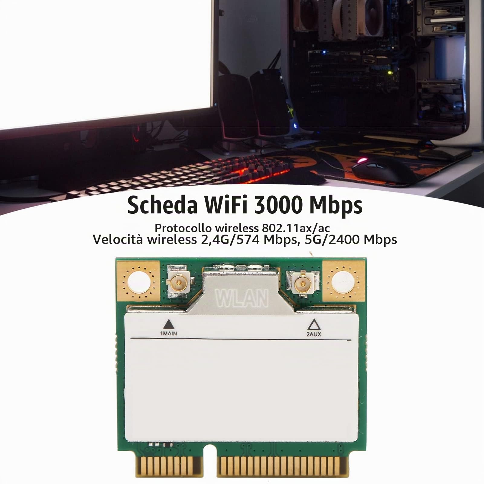 AX3000 WiFi 6 PCIe Network Card, 3000Mbps Dual Band 2.4G/5G Bluetooth 5.1, MU-MIMO Support for Windows 10 64bit and Linux