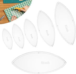 EEEKit Acrylic Leaf Quilting Template: 6 Sizes 1"-6" - DIY Sewing Stencils | 2mm Thick - Clear Transparent for Accurate Tracing - Double Sided Film Protects Surface - For Quilting and Sewing