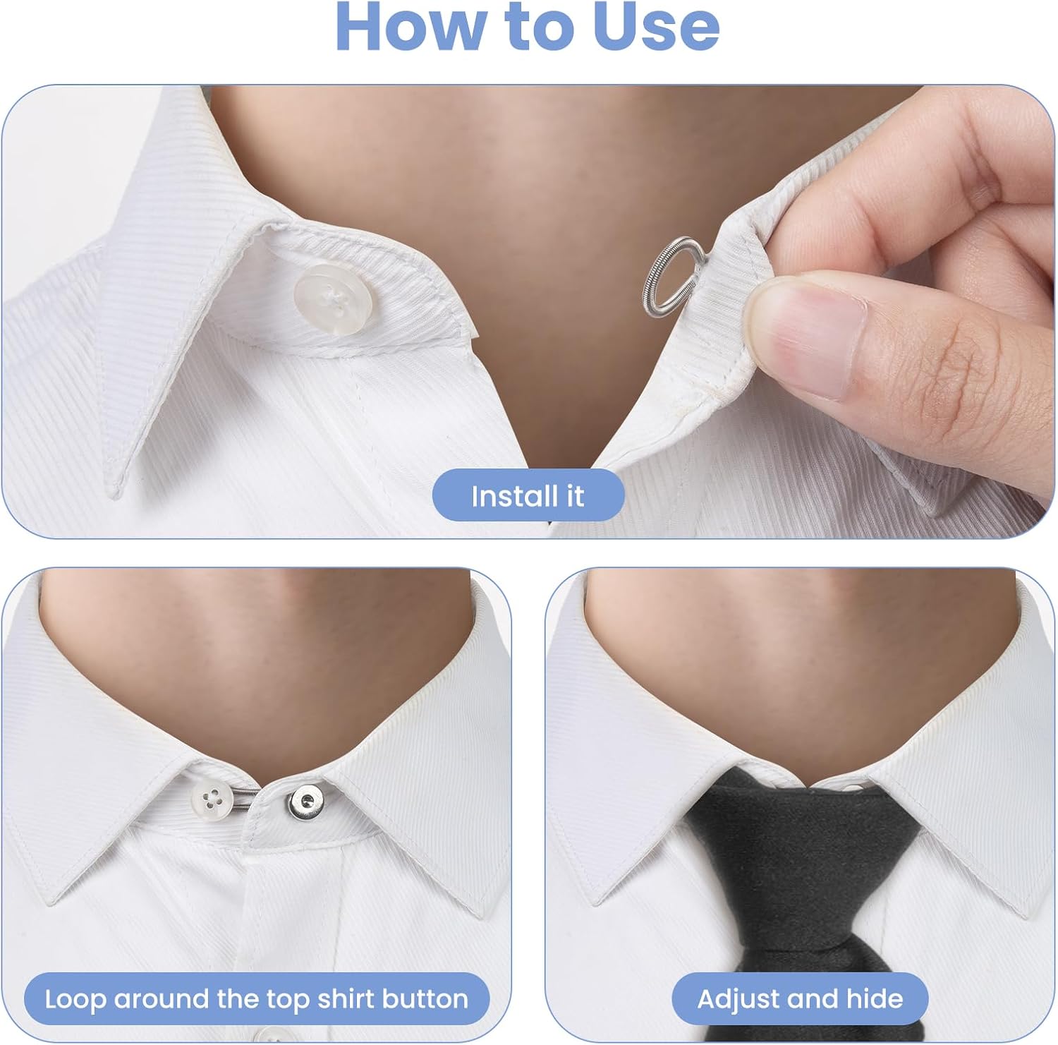 20 Pcs Collar Extenders for Mens Shirts, 5 Styles Button Extender for Dress Shirts, Tie, Suit Accessories, 1/2 Size Expansion, Men Accessories