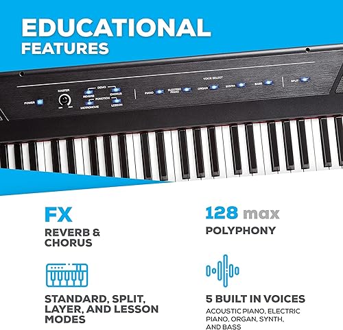 Miniatura 3 de Alesis Recital - Teclado de piano digital de 88 teclas con teclas semipesadas, 5 voces, lecciones de piano, pedal de sostenimiento M-Audio y