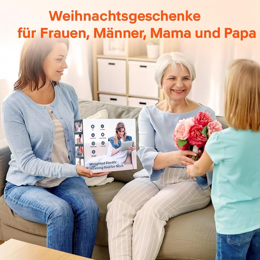 1.2kg Voll Gewichtete Heizkissen für Nacken und Schultern, elektrische Wärmekissen mit 5 Temperaturstufen & 4 Auto-Off-Zeitern, waschbarer Flanellbezug, Geschenke für Mütter, Frauen, Mama, Papa