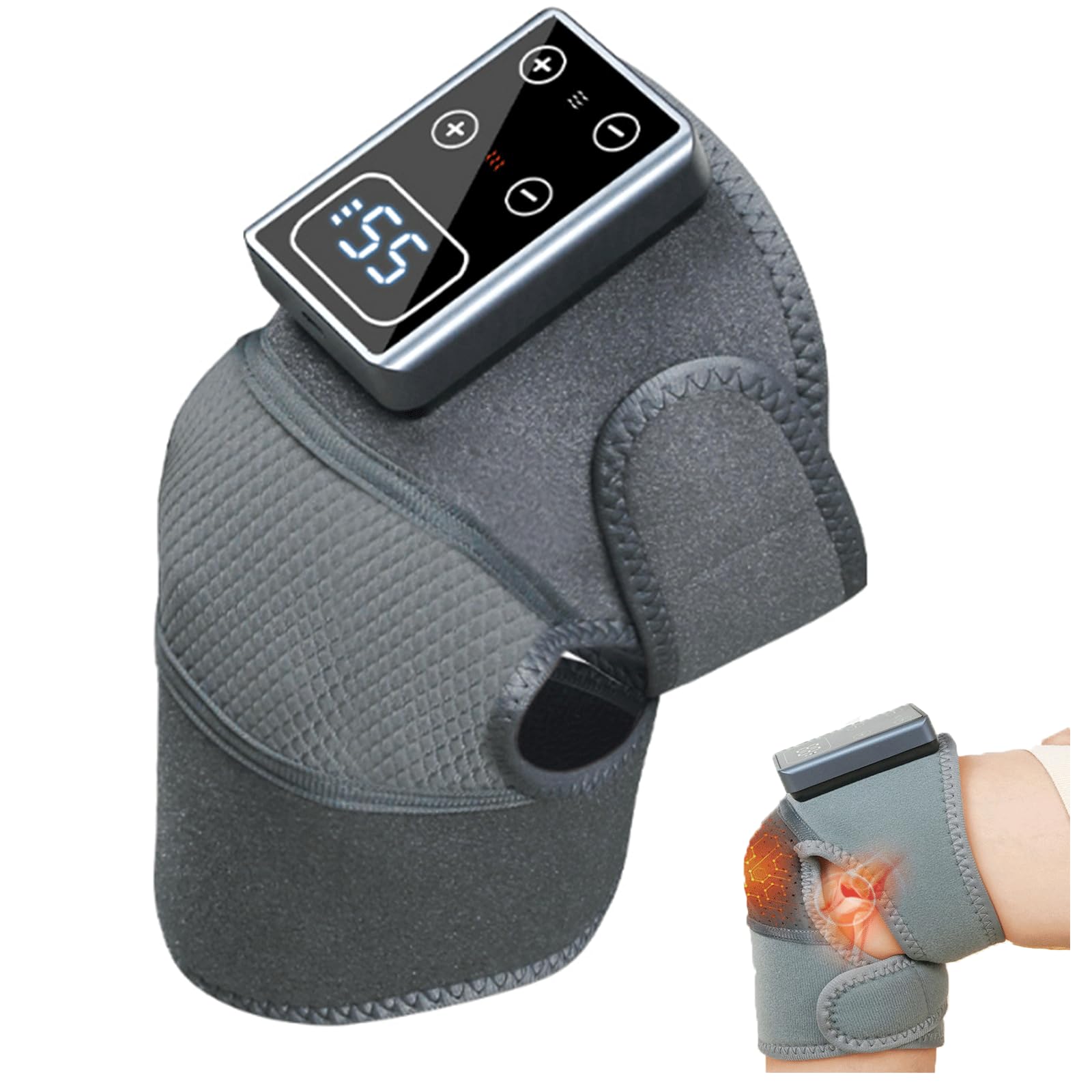Masajeador de rodilla inalámbrico con calefacción con vibración y calor de luz roja, 5 modos de calor y 3 modos de masaje, calentamiento rápido, batería de 5000 mAh, ajuste cómodo para rodilla, hombro