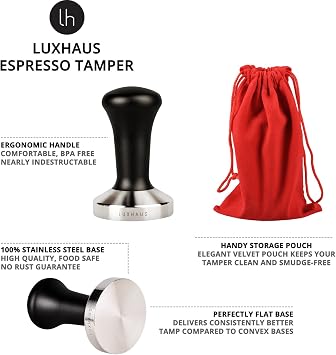 LuxHaus 58mm Espresso Tamper - LuxHaus Premium Barista Coffee Tamper - 100% Flat Stainless Steel Base