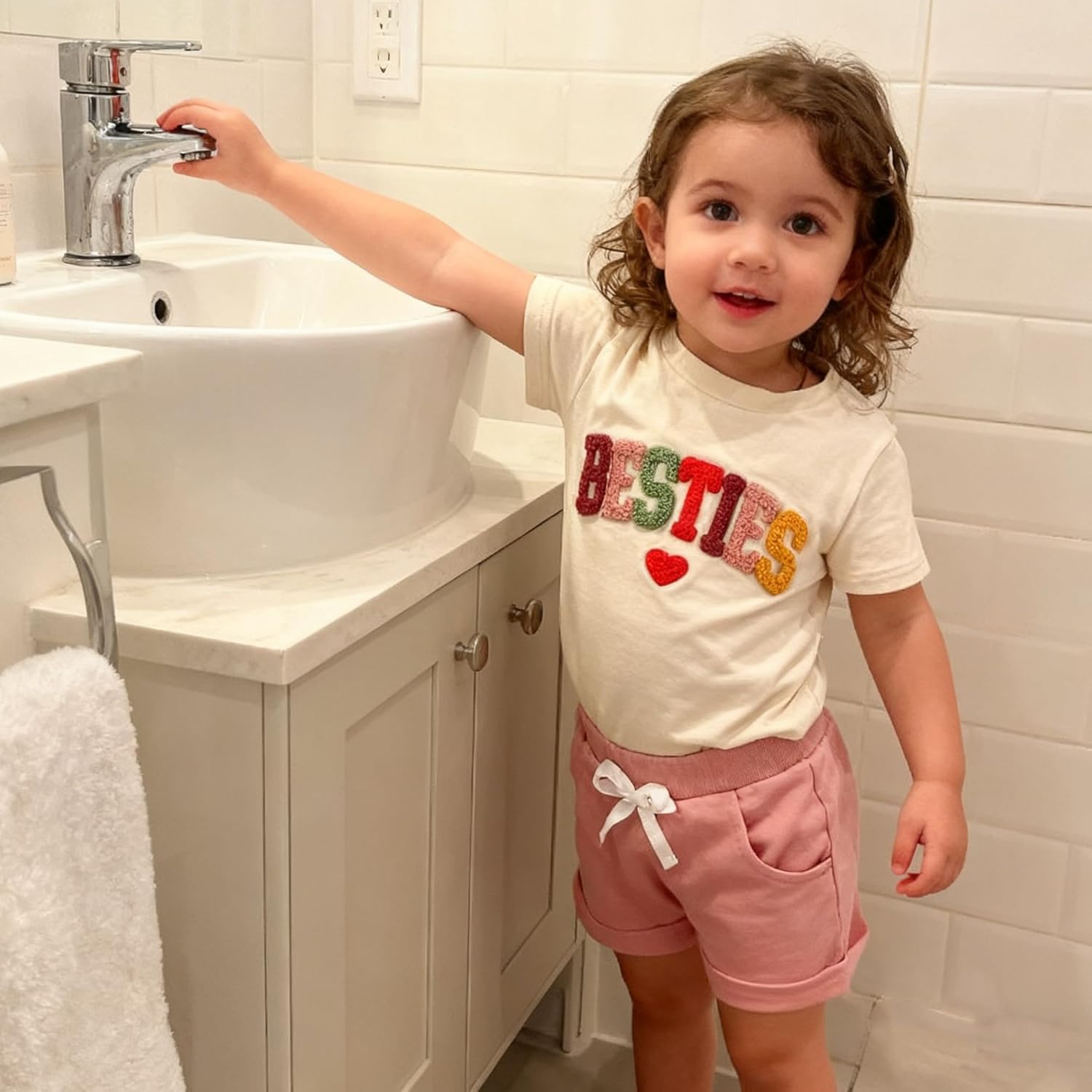 Baby Girl Summer Clothes Heart Letter Embroidered Short Sleeve T-shirt Top Elastic Waist Shorts Toddler Outfits - Image 3