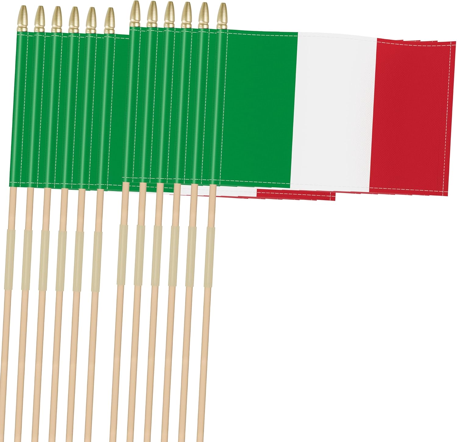 Heavy Duty 12 Pack 12x18 Inch Large Italian Flags on Stick 35” Tall Italy Stick Flags Durable Break-Resistant 5/16” Birch Pole 300D Oxford Fabric Festa della Repubblica Festa di San Giovanni Yard & Festival Decorations