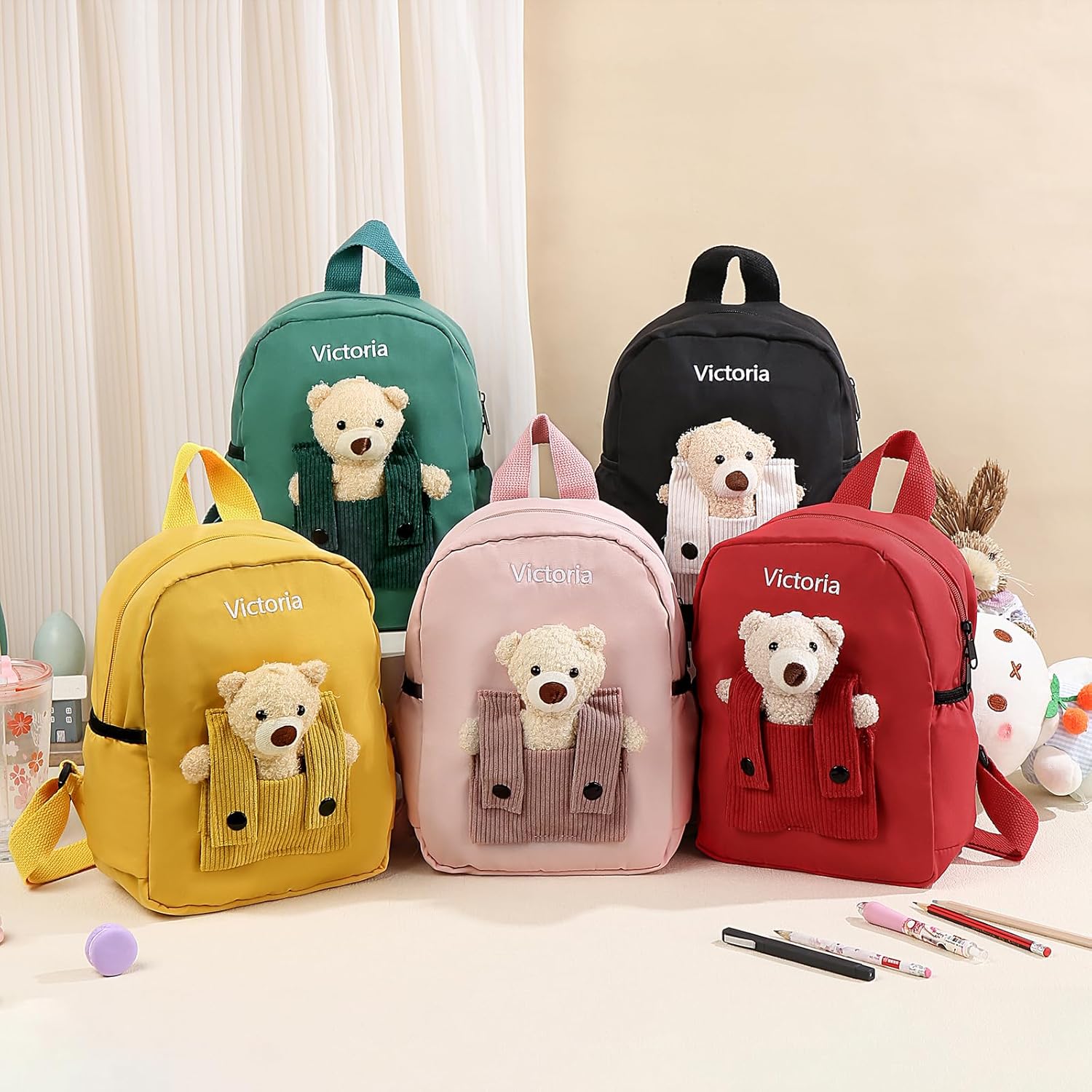 Custom Bear School Backpack Personalized Custom Name Backpack Lightweight Bookbag Girls Boys Casual Daypack (Style 7)