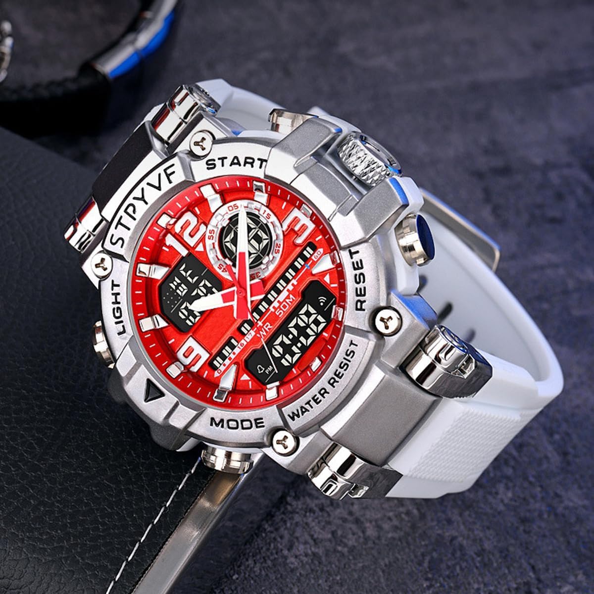 findtime Mens Watch Sport Waterproof Watches Colorful Digital Analog Wrist Watch Military Tactical Outdoor Big Face Watches Unique Wristwatch with LED Stopwatch Countdown Alarm Dual Time - Image 2