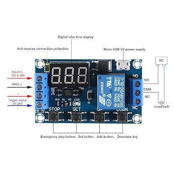 4pcs DC 6-30V Timer Relay Programmable Delay Relay Module Trigger Cycle Delay Timer Switch Turn On/Off Relay Module with LED Display / 5V Micro USB