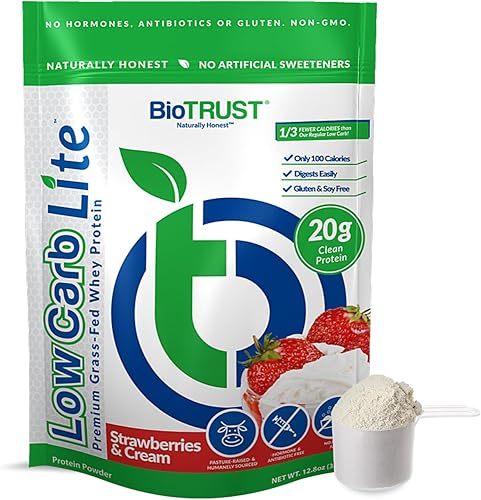BioTrust Low Carb Lite, 0.71oz de aislado de proteína de suero de leche alimentado con hierba, 100 calorías, enzimas digestivas prohidrolasa, sin