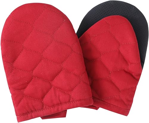 Glynniss Mini guantes de horno resistentes al calor, 2 guantes cortos de silicona para horno, superficies de agarre antideslizantes, guantes de
