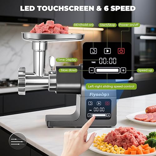 Miniatura 3 de Picadora de carne eléctrica de 3200 W, control táctil digital, comercial, resistente, molinillo de carne y relleno de salchichas, kit Kubbe para uso