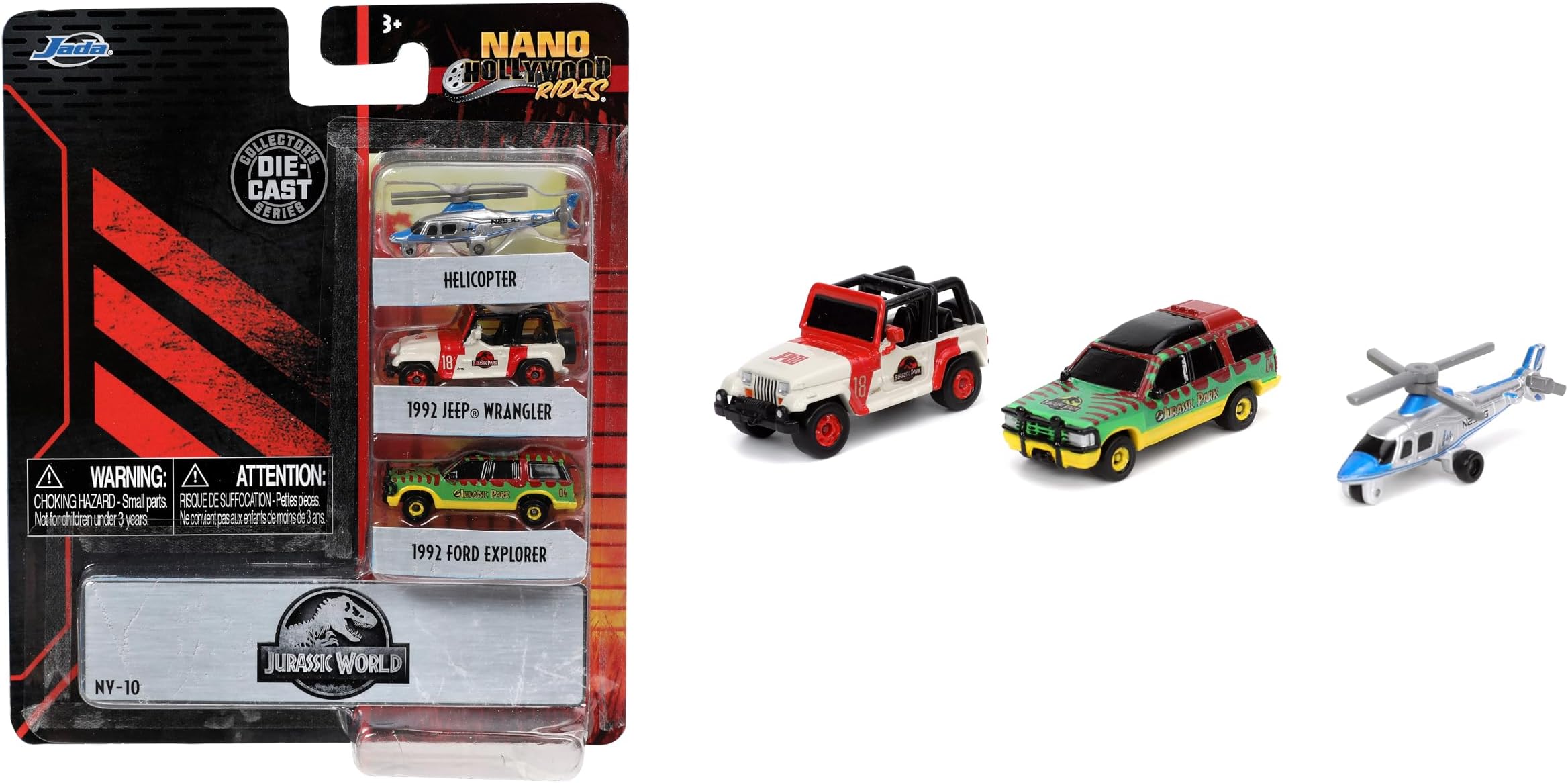Toys Jurassic World 1.65"" Nano 3-Pack Die-cast Cars Wave 1, Toys for Kids and Adults (31955)