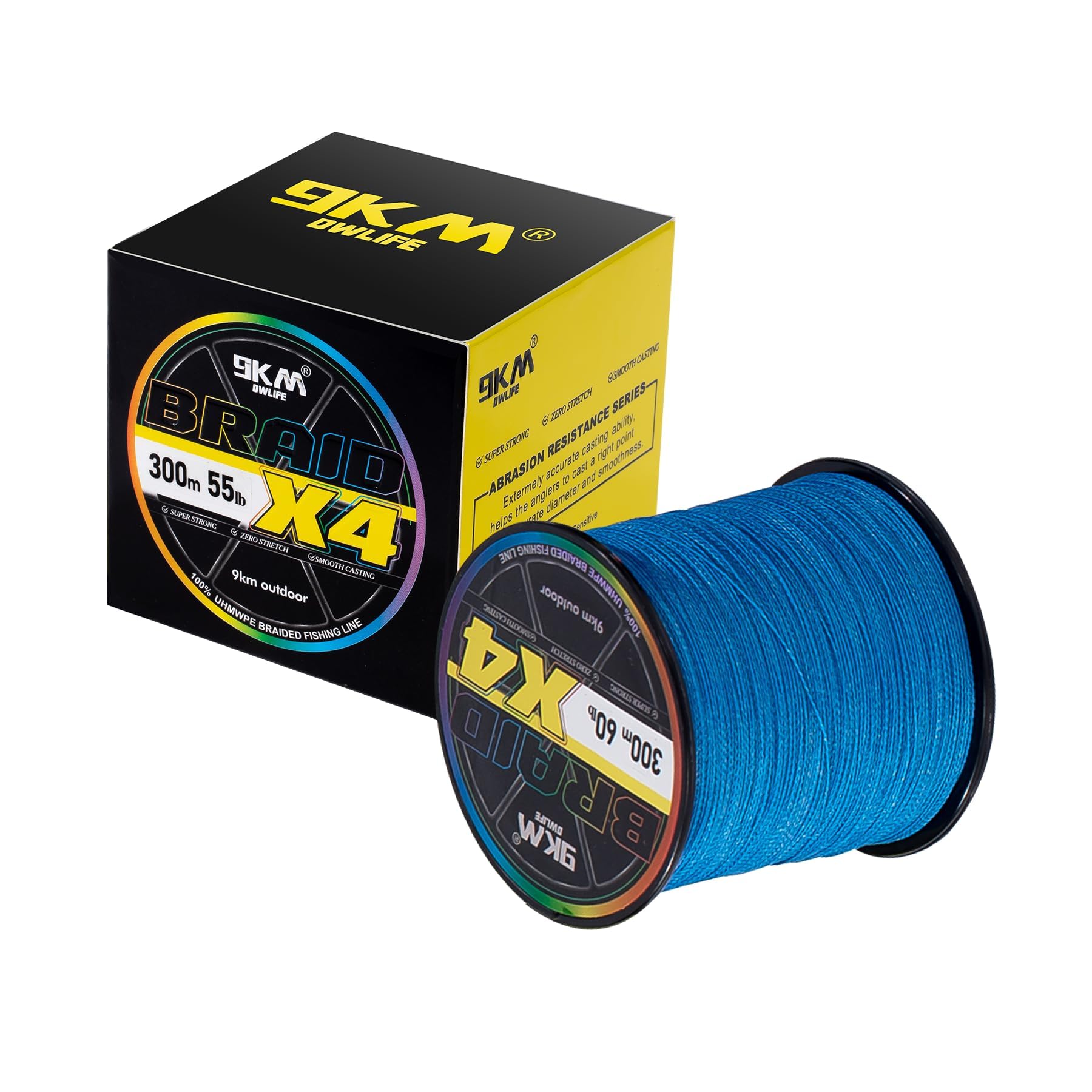 9KM DWLIFE Braided Fishing Line 8LB-100LB Dyneema Fishing Line, Zero Stretch & Anti-Bite Coating for Freshwater/Saltwater Fishing 4 Strands(164Yards-8lb) : Sports & Outdoors