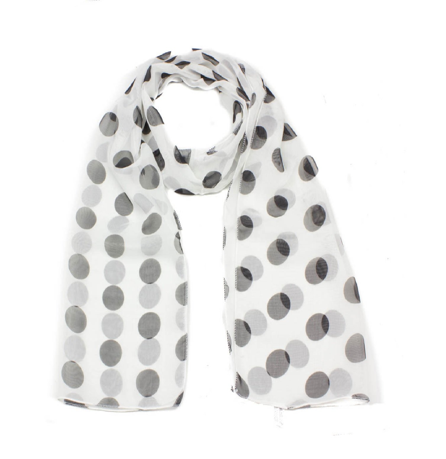 Mytoptrendz® Big Polka dot Soft Chiffon Scarf White scarf with Black Dots