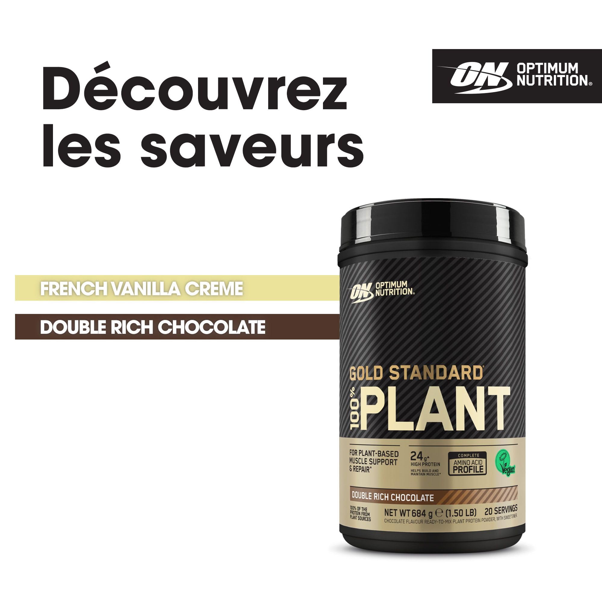 Optimum Nutrition Gold Standard 100% Protéine Végétale, Goût Double Chocolat Riche, 684g, 20 Doses