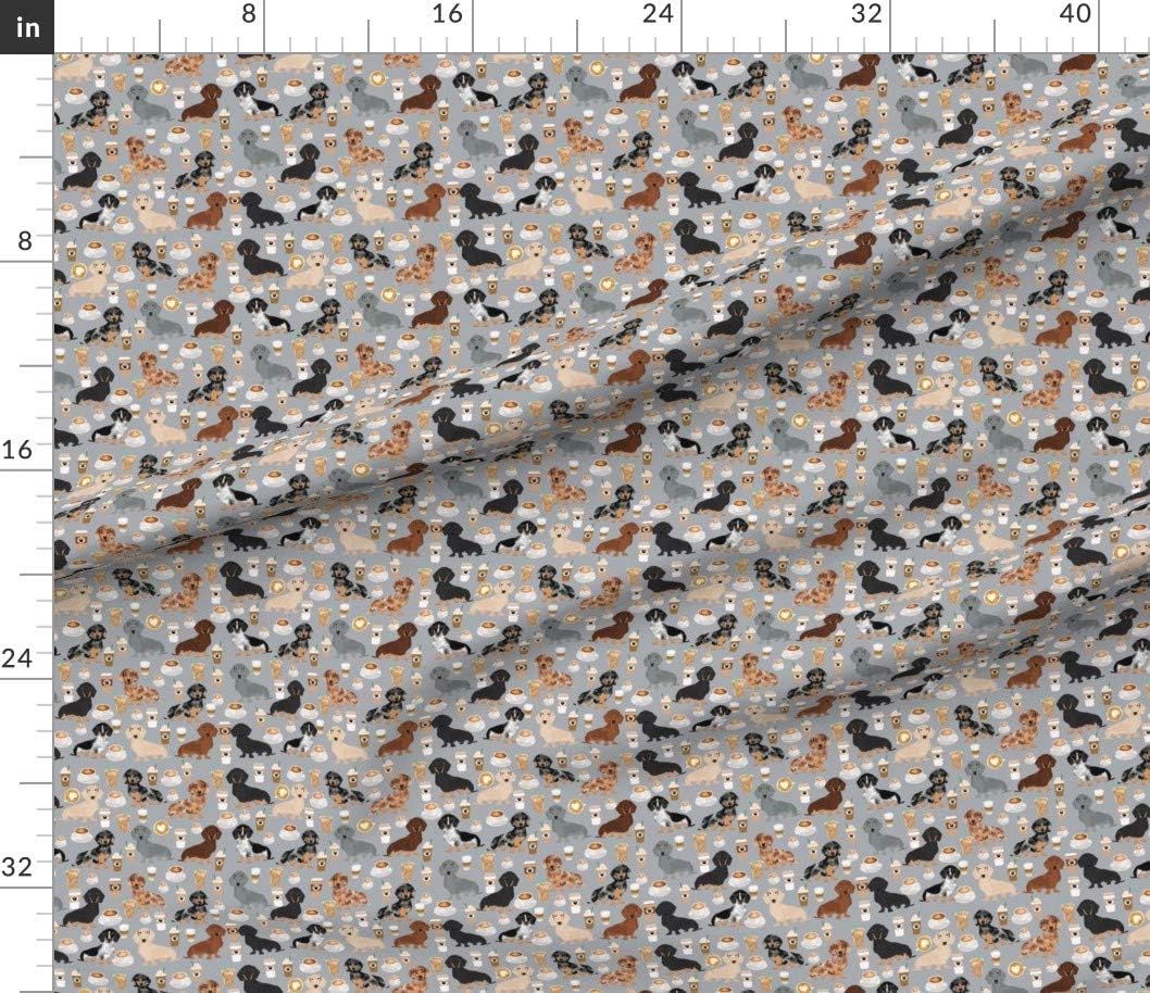 Spoonflower Fabric - Dachshund Coffee Coffees Grey Dog Dogs Latte Food Puppy Pet Portrait Printed on Petal Signature Cotton Fabric by The Yard - Sewing Quilting Apparel Crafts Decor