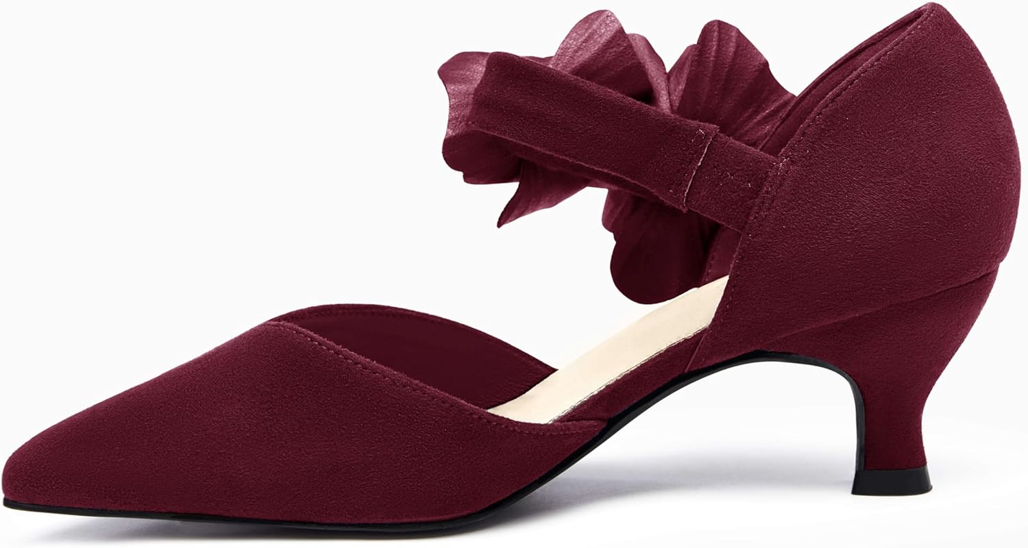 Coutgo Womens Low Kitten Heels Dressy Shoes Comfortable Closed Toe Flower Slip on Formal Party Dance Heeled Pumps - Image 3