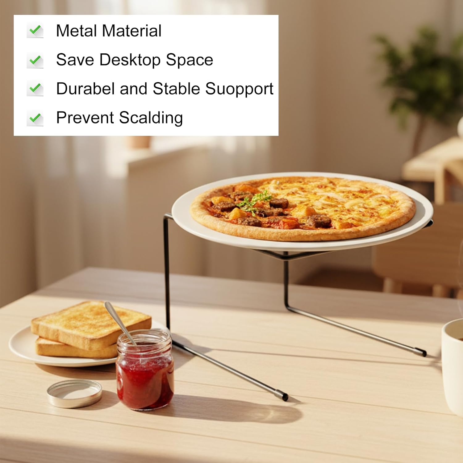 6 Pcs Black Metal Pizza Stands, Pizza Rack Holder With Non-Slip Pads, Food Display Riser For Table Buffet Party, Platter Tray For Serving Dessert, 8.5x8.27x5.9 Inch