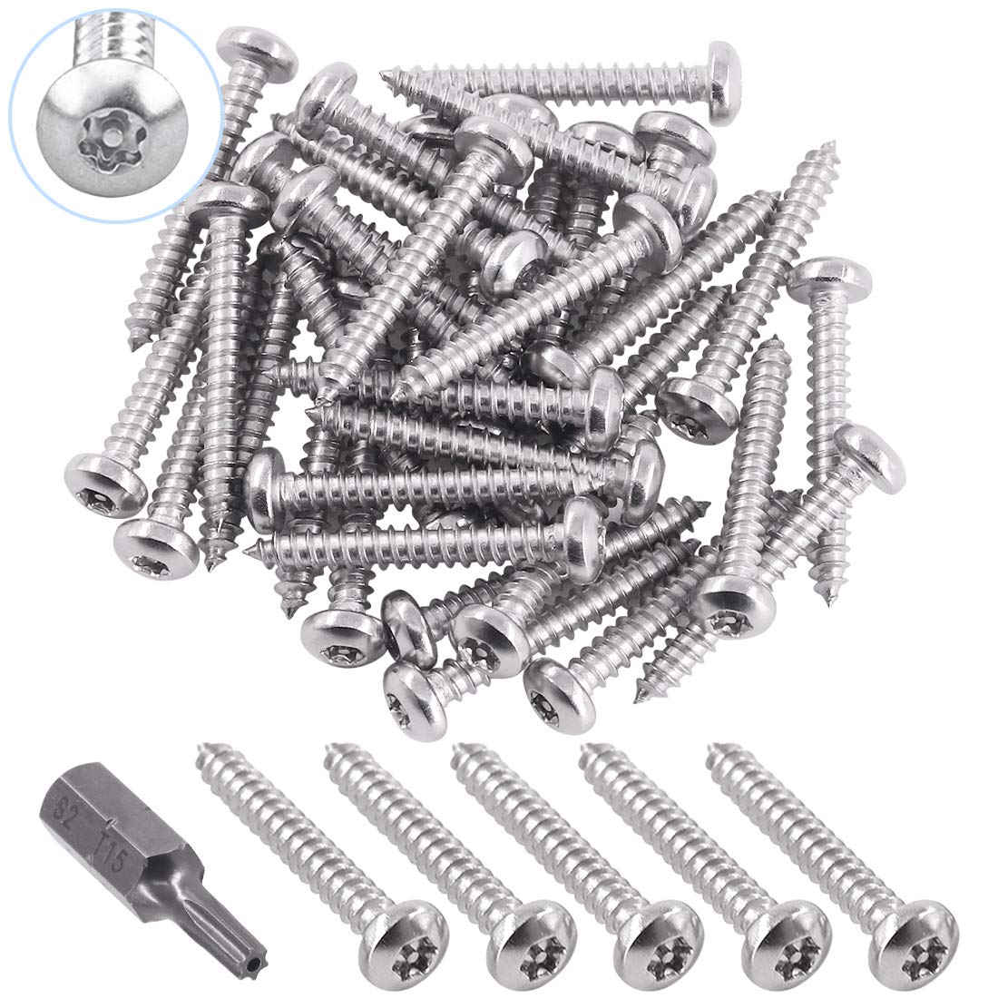 Glarks 211Pcs #6 Button Head Torx Security Machine Screw Bolt Assortment Set (50pcs #6 x 1'')