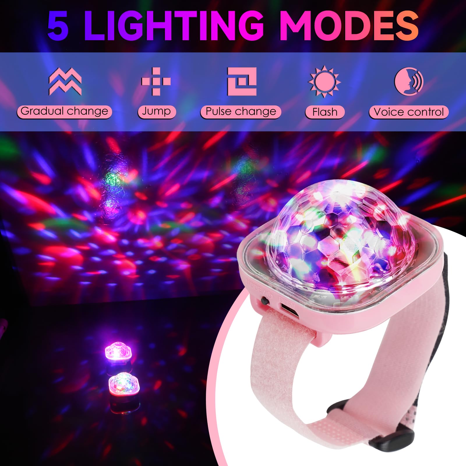 Montre de poignet LED boule disco, lumière de fête multicolore activée par le son, silicone, style moderne (blanc + rose)