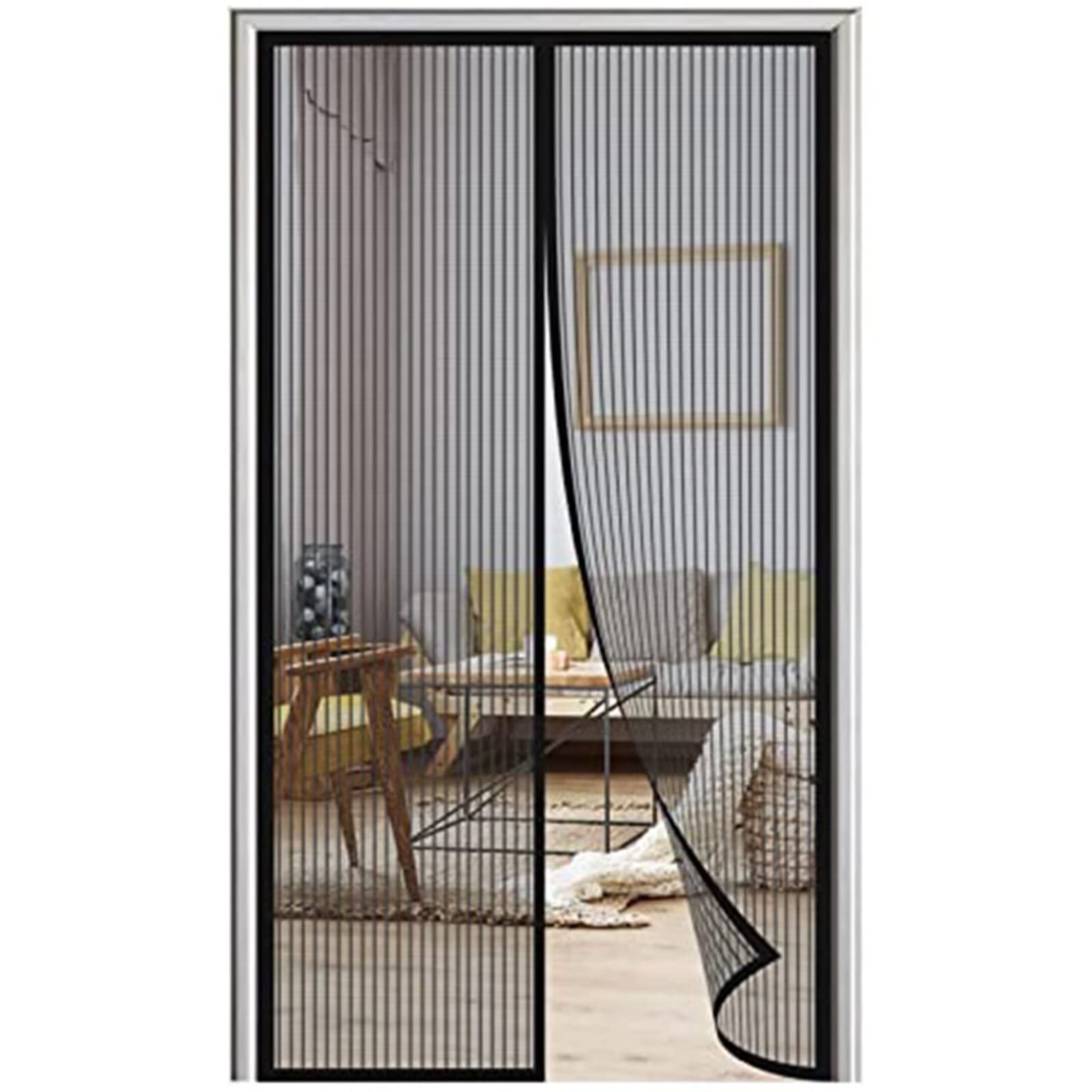 Magnetyczna moskitiera, Insect Protection Mosquito Net 135 x 205 cm Automatyczna kurtyna zamykająca Anti Mosquito Insect Łatwa instalacja do drzwi zewnętrznych/korytarza z patio, czarny