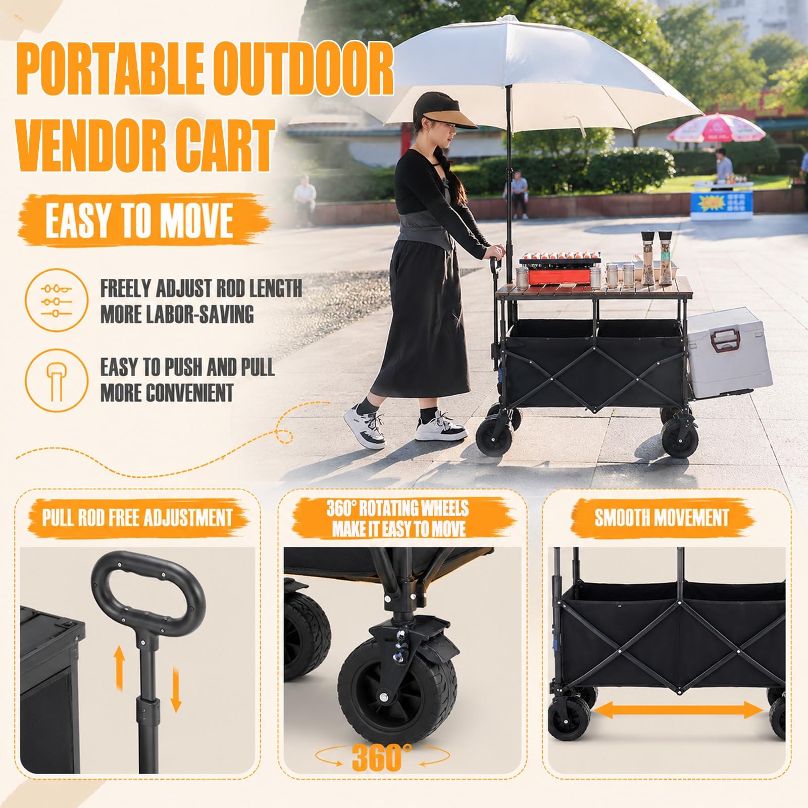 HARELA Genérico Puesto de Mercado con toldo, Móvil de Venta Ambulante de Comida, Puestos Plegables para Puestos Callejeros, Ferias De Artesanía(Green,94cm/37in)