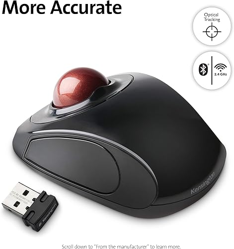 Miniatura 7 de Kensington Expert - Ratón inalámbrico de Trackball (K72359WW) negro, 3.5 x 6.1 x 8 pulgadas y mouse inalámbrico de Trackball Orbit con anillo de