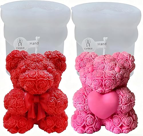 2 moldes para hacer velas de oso de rosas, molde 3D para jabones hechos a mano, molde de resina epoxi de silicona, molde de adorno para velas de