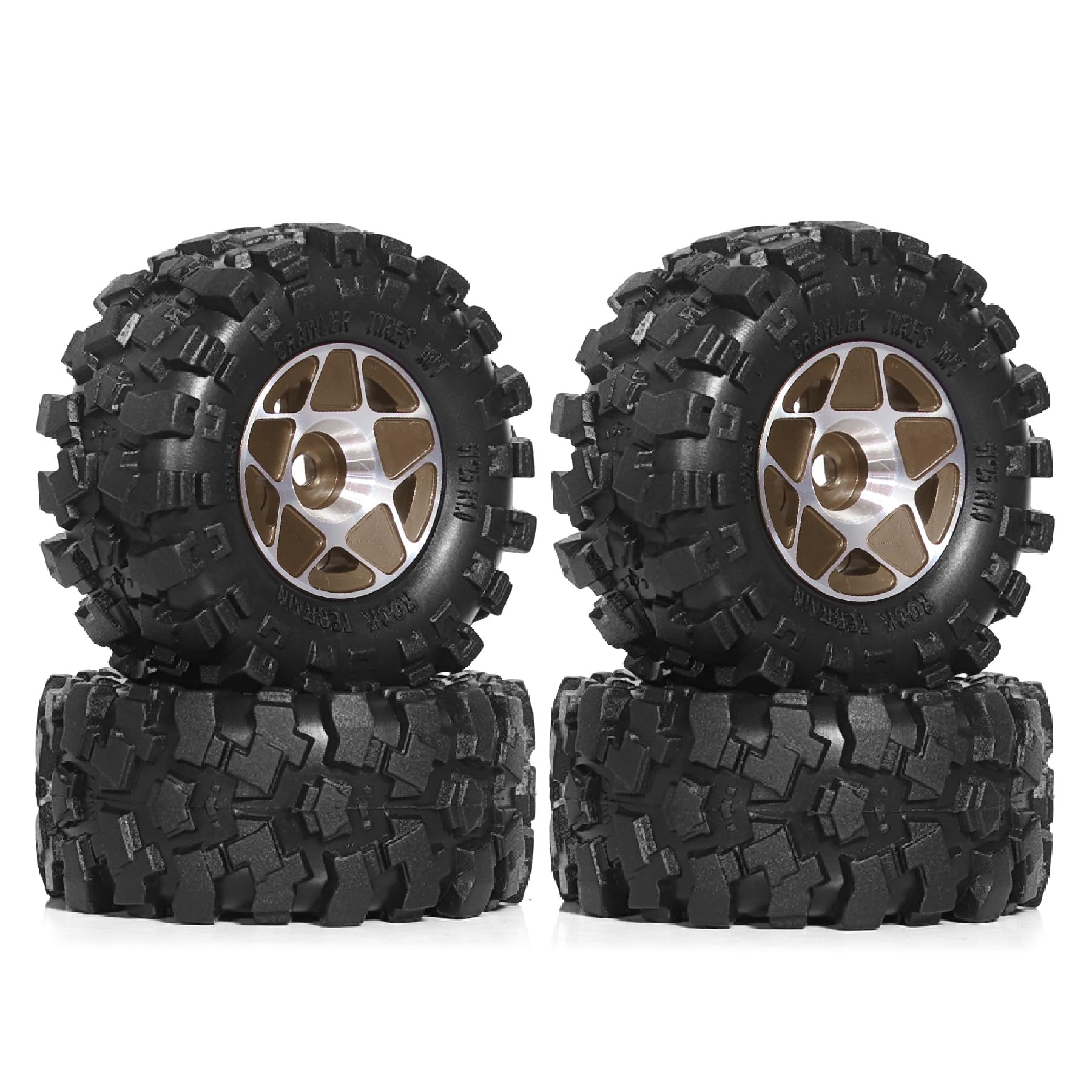 REDSPIDER 1.0 Beadlock Wheels and Tires Set（4pcs） 1.0 Crawler Tires 57 * 25mm Aluminum Alloy 1.0 Wheel 1/18 1/24 RC Crawler Tires for SCX24 TRX4M FMS FCX24 FCX18 AX24 (Brown)