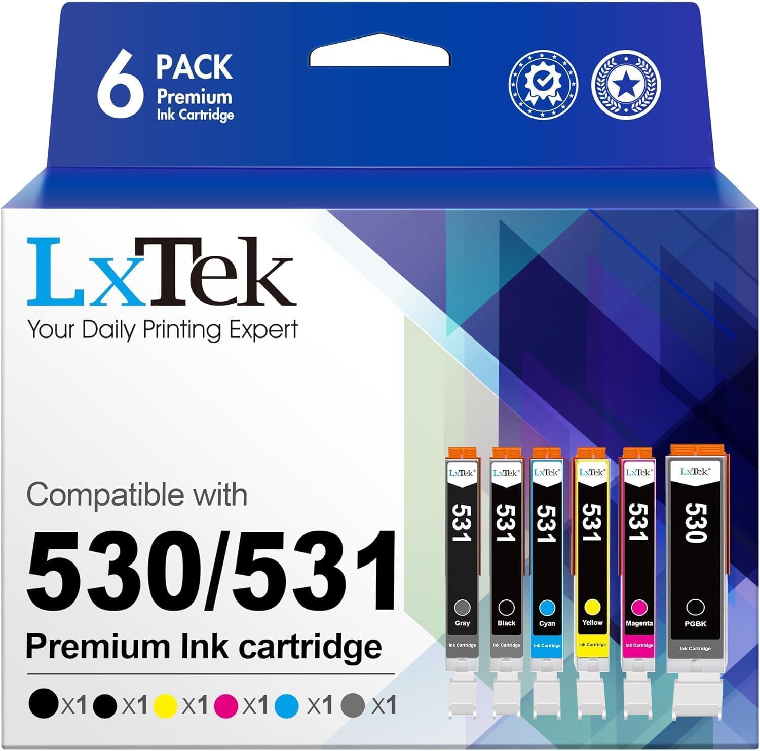 LxTek 530 531 Kompatibel für Canon Pixma TS8750 Patronen für Canon 530 531 Druckerpatronen CLI531 PGI530 CLI 531 PGI 530 CLI-531PGI-530 PGBK für Canon TS8750 Patronen TS 8750 TS8751(6 Pack)