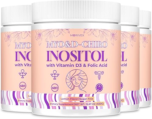Paquete de 4 suplementos de mio-inositol y D-chiro inositol para mujeres, suplementos de fertilidad equilibrio hormonal para mujeres y apoyo a la