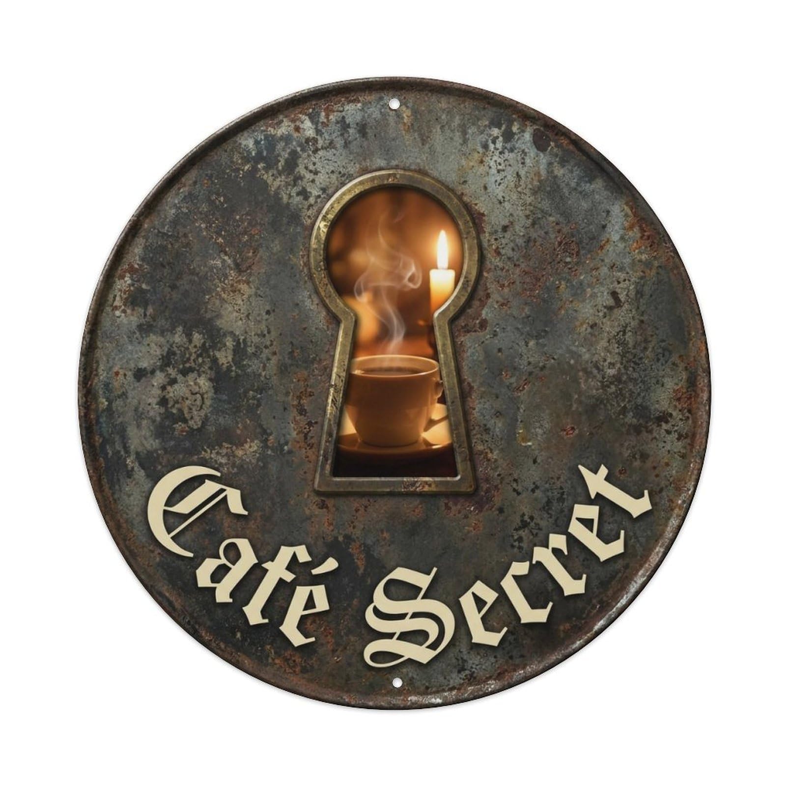 Keyhole Mysterious Kitchen Cafe_2 Metal Tin Sign Plaque Wall Decor for Cafe, Club, Garden Round Metal Poster 8x8Inch
