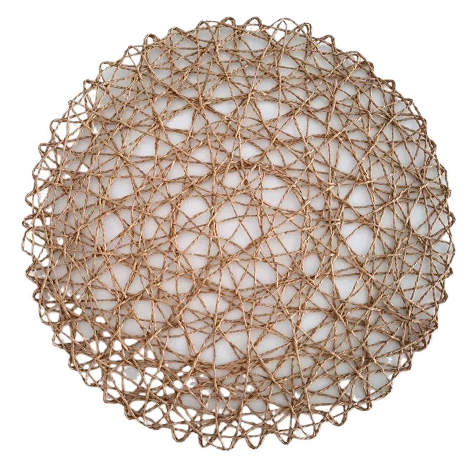 Placemats 4pc Round Paper Woven Placemats Wood Heat Resistant Rattan Mat Brown Straw For Dining Party Wedding(Light Coffee)