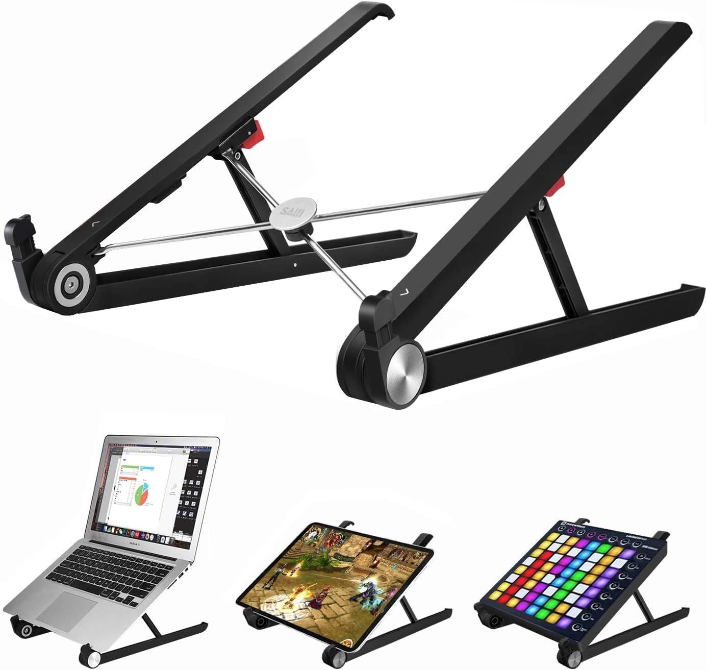 Portable Laptop Stand, SAIJI Monitor Riser, Adjustable Height & Angle Blocker, Foldable Standing Desk, Light-Weight Holder for MacBook Pro Air, Notebook, Thinkpad, Surface