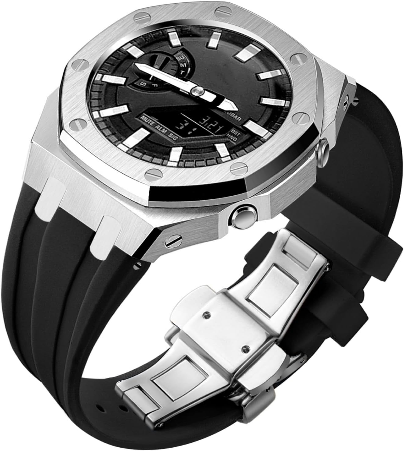 GA2100 Custom Watch Mod Case Band Parts,Stainless Steel Cover 316L Metal Bezel Silicone Watch Strap Kit Compatible With Casioak G shock Ga-2100 Ga-2110 GAB-2100