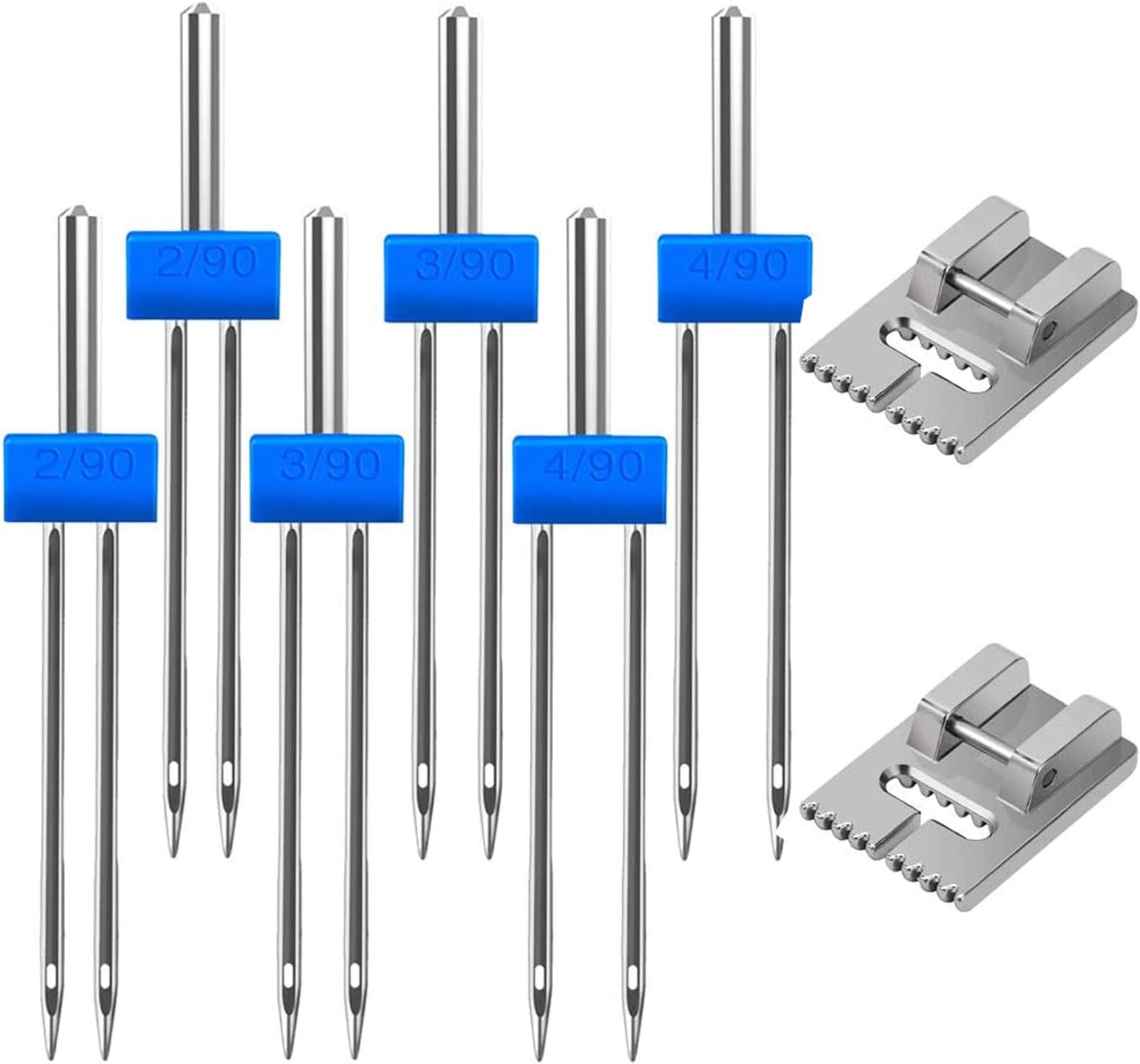 6Pack Twin Needle Double Needle with 2 PCS 9 Groove Pintuck Presser Foot 3 Size 2/90 3/90 4/90 by HOWRIN
