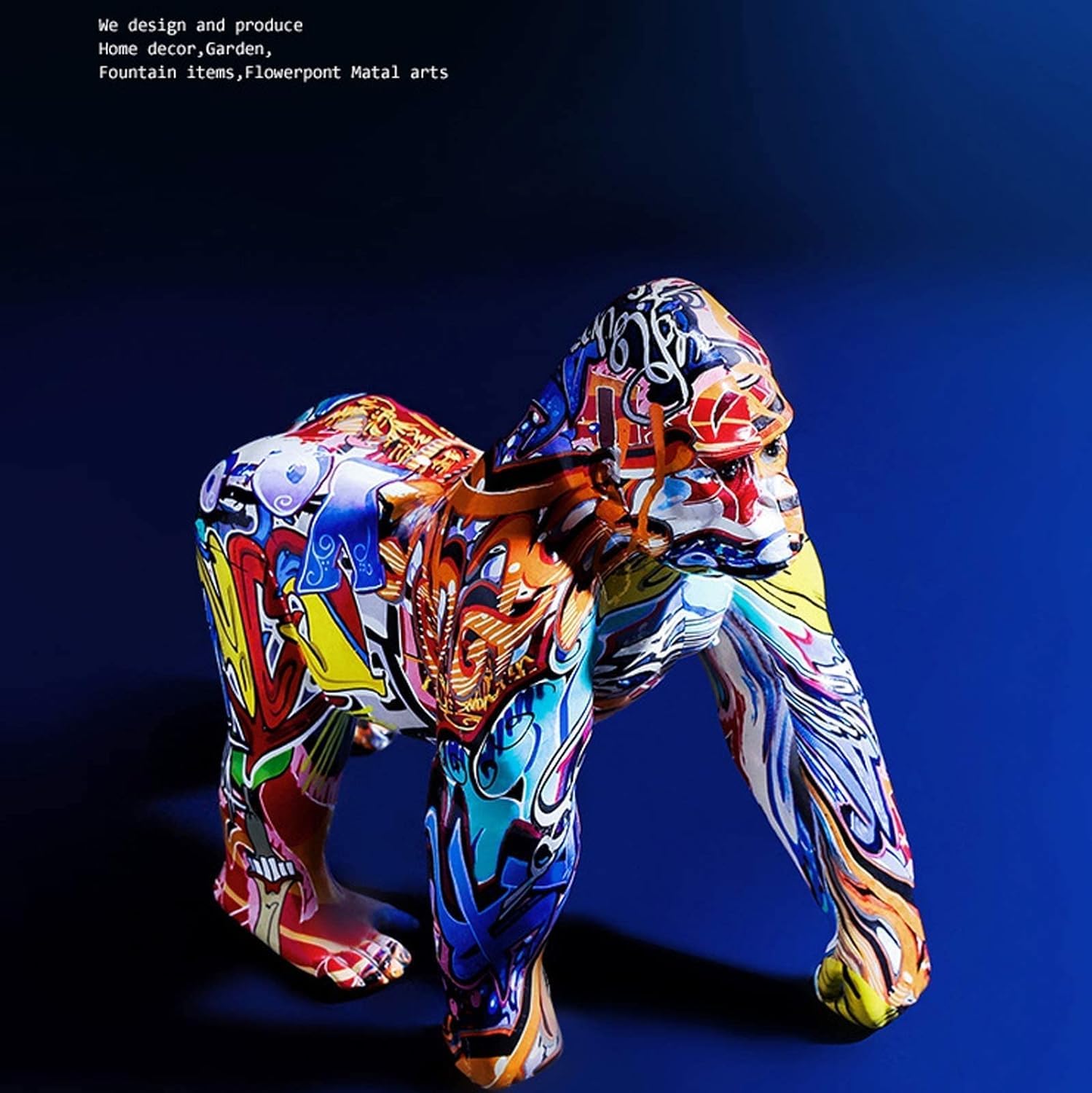 Statue de Gorille de Graffiti, Statue de King Kong, Animaux dans des Statues décoratives en résine, 27,5 * 29 * 16 cm