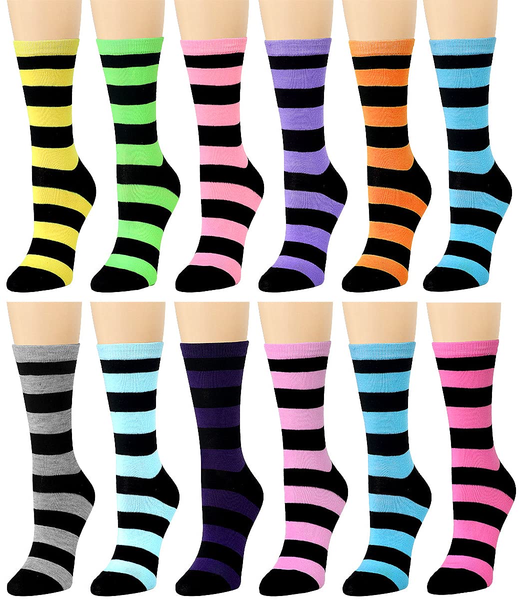 Falari 12 Pairs Women's Cotton Crew Socks Assorted Colors