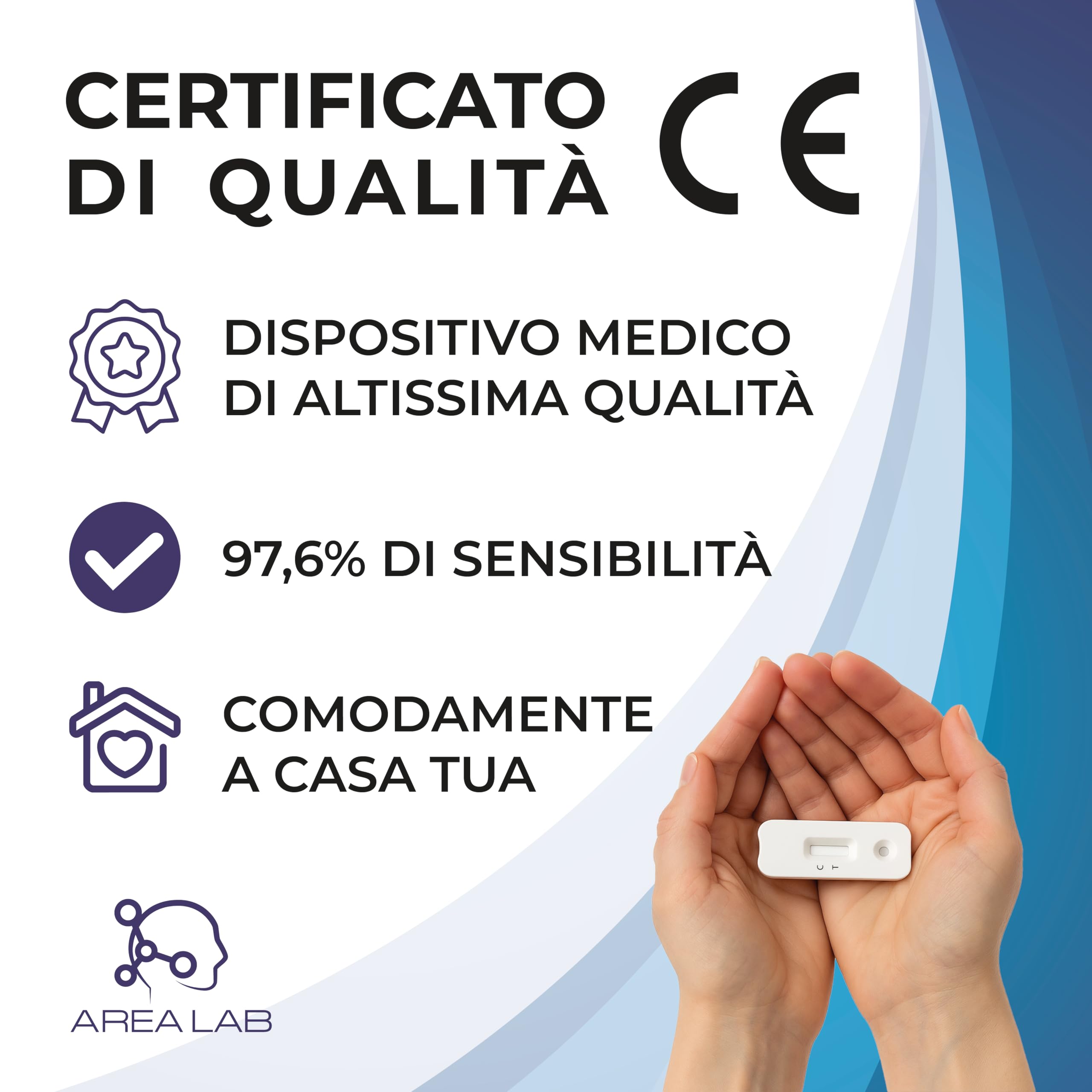 Test Helicobacter Pylori AREA LAB | Kit Analisi Feci per H. pylori | Dispositivo Medico Registrato al Ministero della Salute | Certificato CE | Risultati in 10 Minuti | 97,8% Precisione