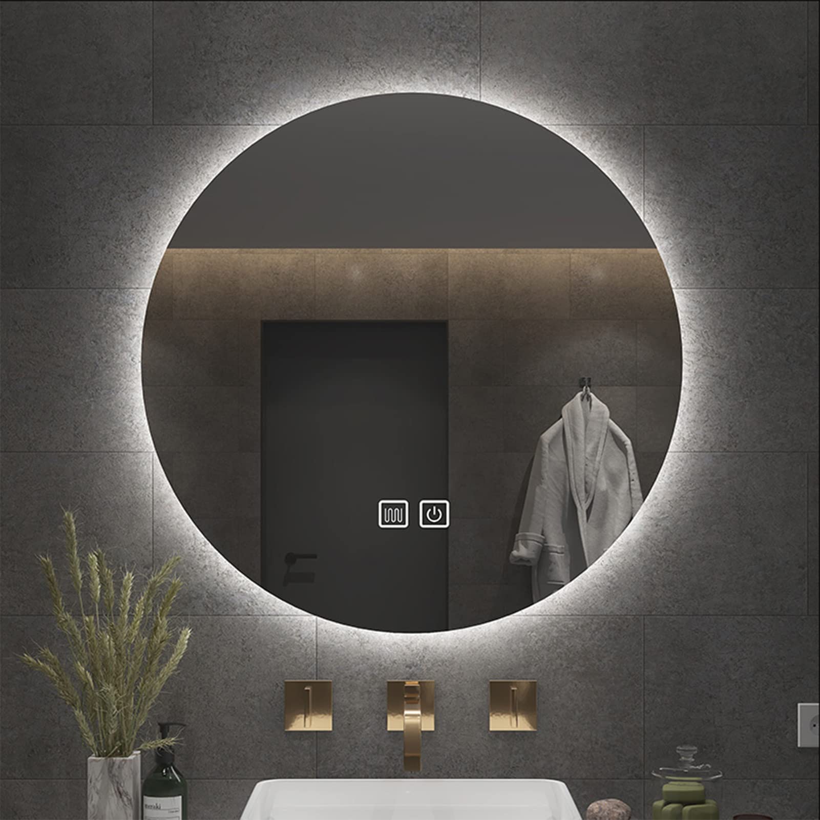 Specchio Da Bagno A LED Rotondo, Dimmerabile, Specchio Da Toeletta Da Parete Antiappannamento, Regolabile A Temperatura Colore, Specchio Intelligente Impermeabile E Infrangibile Per Il Bagno(Color:3 c