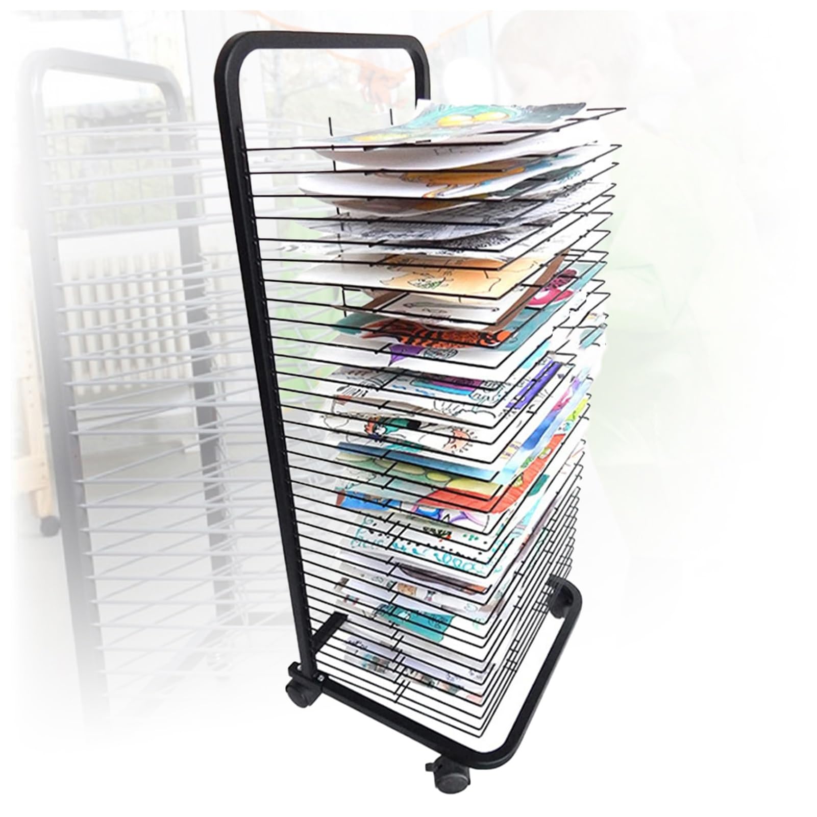 Aioneer Art Drying Rack, Drawing Drying Rack with Wheels, 25 Removable Shelves, Stack Rack for Drawings, and More, Ideal for Classrooms, Art Studio, and Home