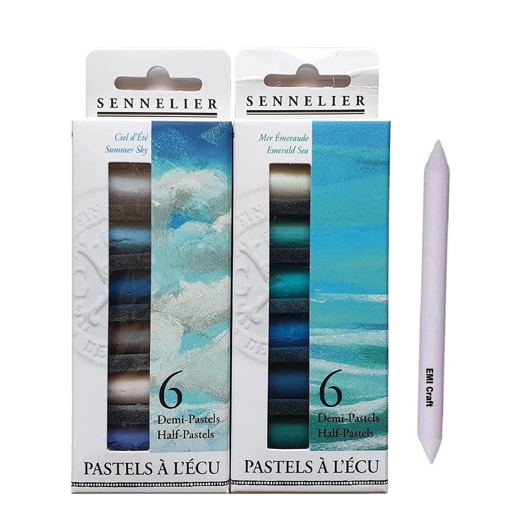 Sennelier ensemble de Pastel secs 12 demi pastels. pastels tendres - La Mer et Le Ciel + 1 Estompe