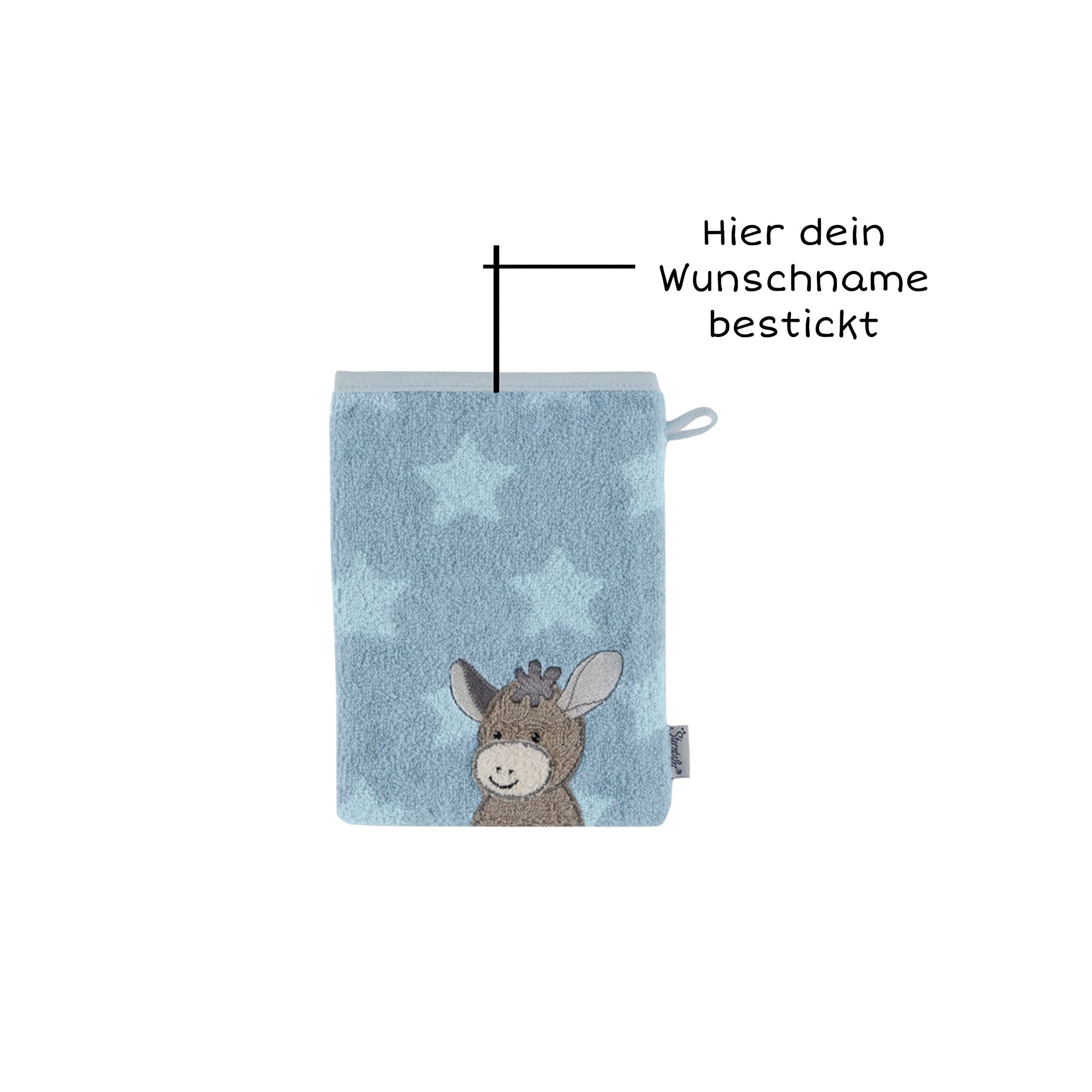 STERNTALER Poncho Kinder + Waschlappen mit Name Bestickt mit Name personalisiert | Kapuzenbadetuch Kinder | Kapuzenhandtuch | Badetuch mit Kapuze | bis 5 Jahre (EMI Stern blau)