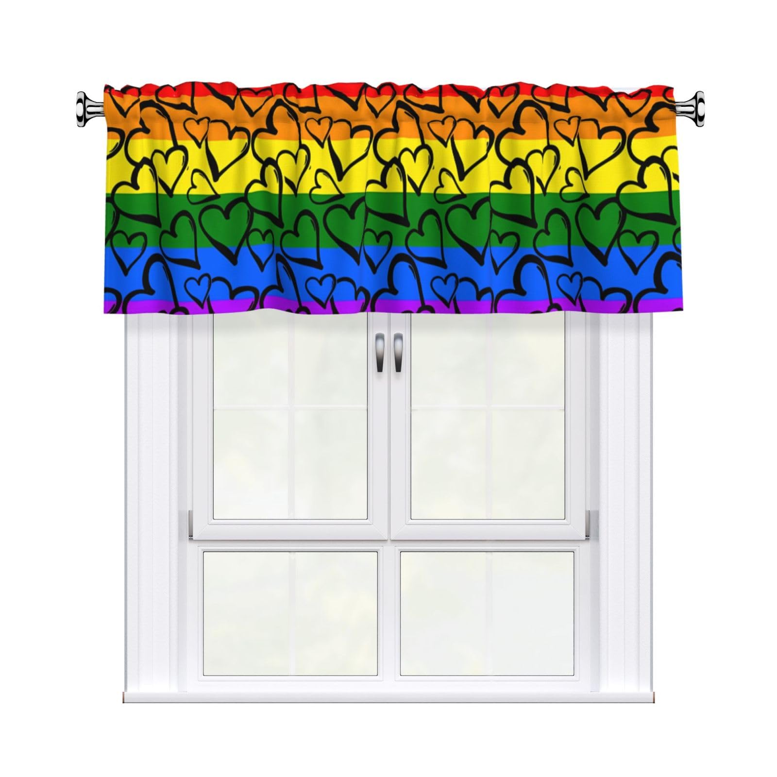 HJFCZH Gay Pride Rainbow Pattern Prints Durable Window Layer – 54x18 Inch 100% Polyester Peach Skin Valance for Long-Lasting Style