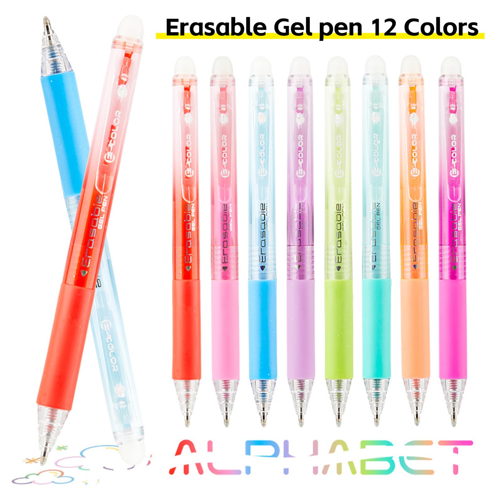 Yolkify 12 Colors Erasable Pens Rub Out Pens, Erasable Gel Pen, 0.7mm Rub Out Friction Pen with Rubbers on the End, for Writing, Stationary Adult Bullet Journal Stocking Fillers for Teenage Christmas - Image 3