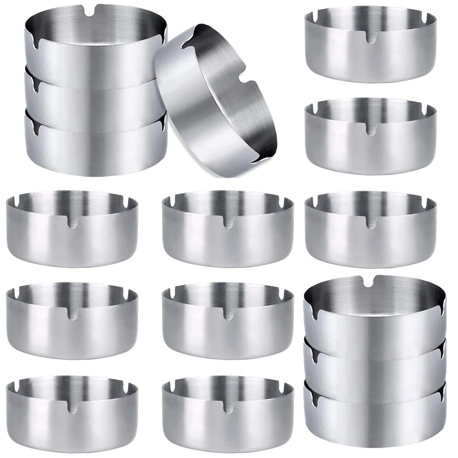 Posacenere, Posacenere Rotondo in Acciaio Inox, Acciaio Inox da 8 cm, Confezione da 16, per Bar, Ristoranti E Camere da Letto, per Uso Interno Ed Esterno