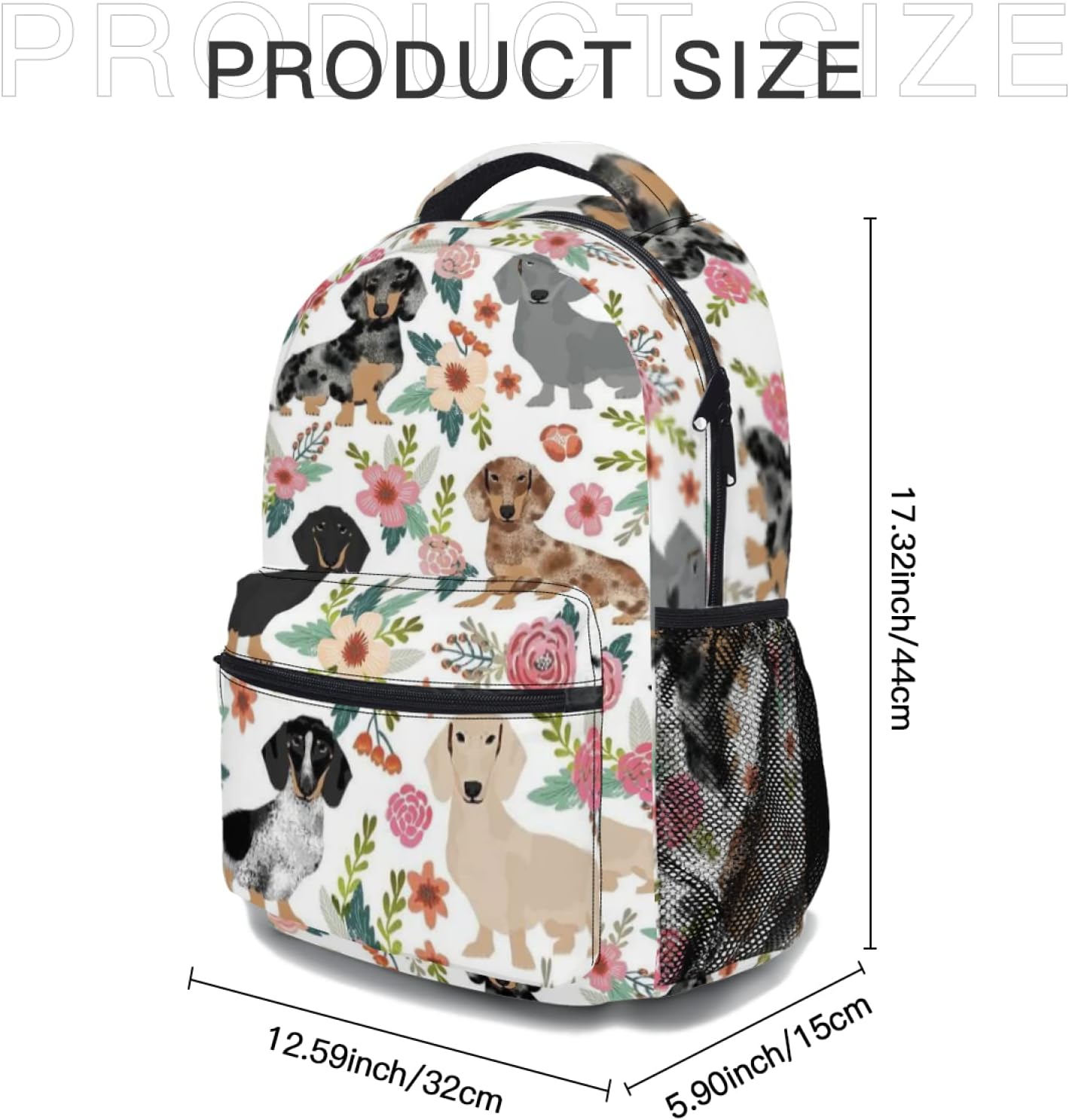 Giwawa Dachshund Dog Flower Backpack for Kids Girls Boys Cute Puppy Animal Floral Print School Bags Bookbag with Multiple Pockets for Student Laptop Travel Sports Women Men - Image 8