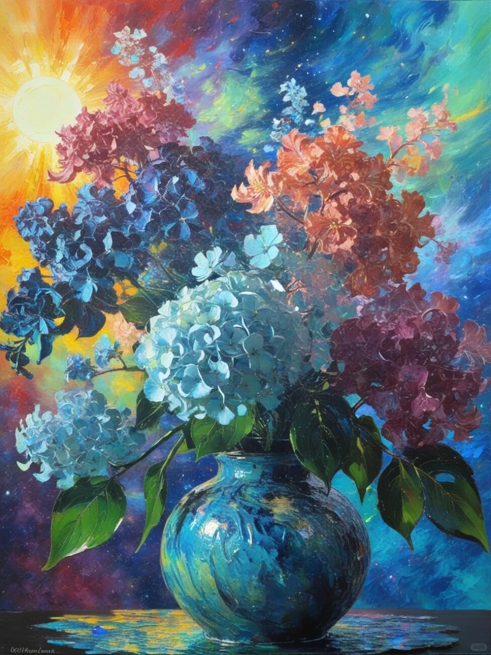 Henypt Cross Stitch Kits Hydrangeas and the Starry Sky Flowers DIY Needlepoint Set for Adults Beginners with Accessories Home & Leisure/Gifts 14CT 50x70cm